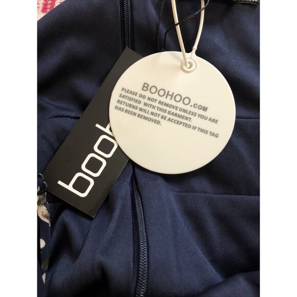 NWT Boohoo Sleeveless Tiered Dress Size 20 Navy Blue Peplum Floral Cottage - Picture 9 of 12